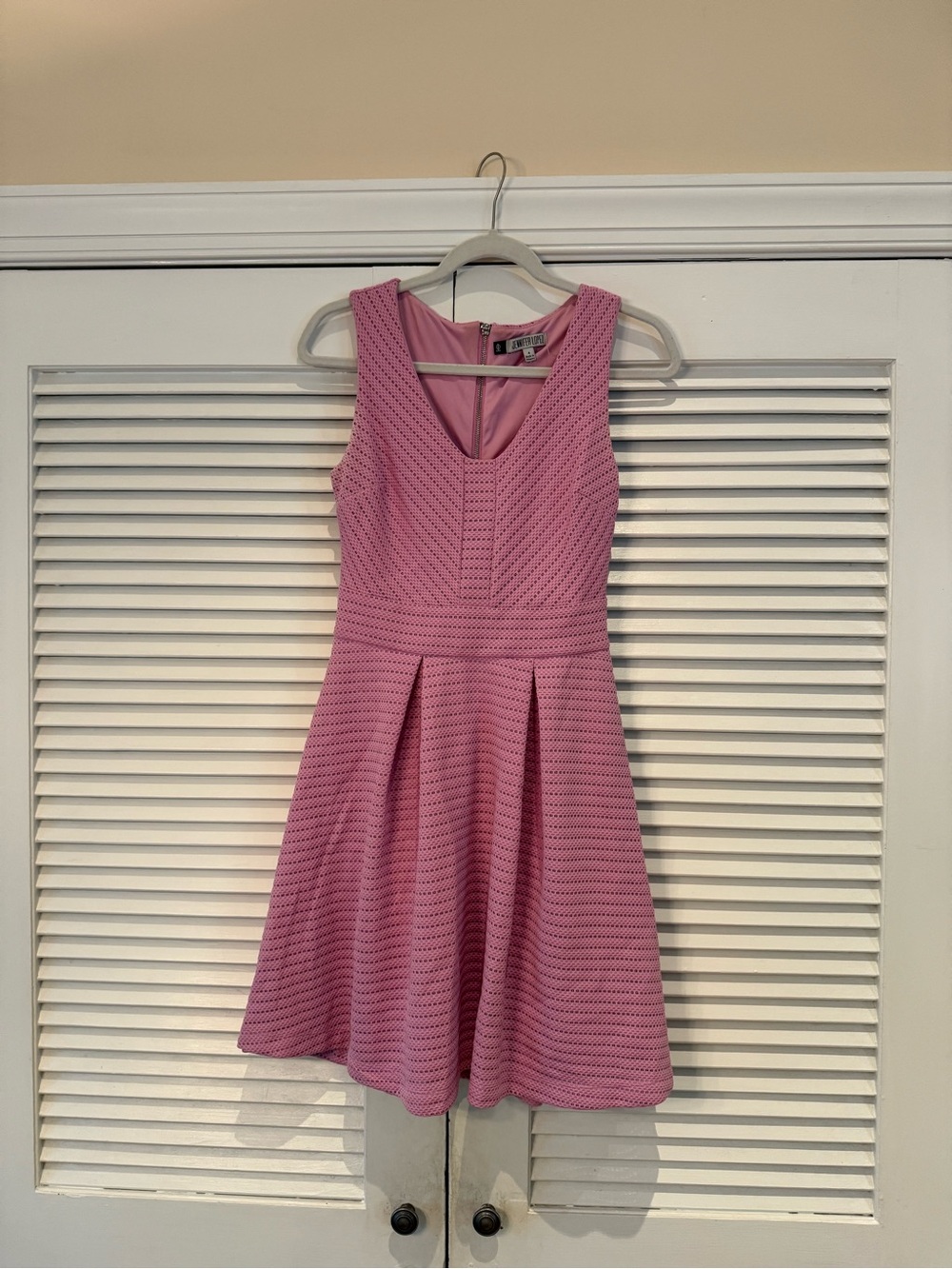 Sleeveless Pink Fit-and-Flare Eyelet Dress